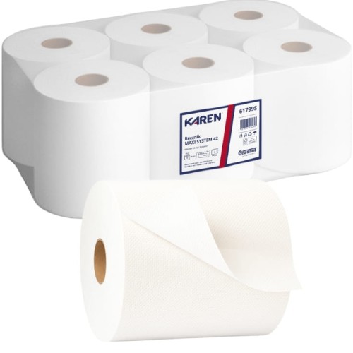 Ręcznik w roli Karen gilza 42mm | 6x150m | Biel 100% | 2-warstwy | 61799S