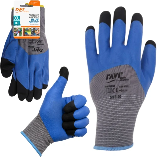 Rękawice ochronne Blue Protect rozmiar 10 (XL) – antypoślizgowe powlekane rękawice robocze